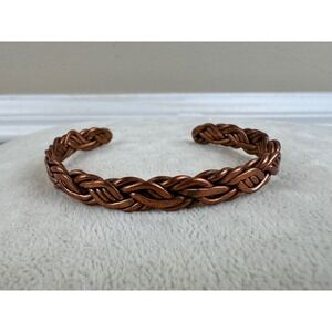Vintage Braided Copper Cuff Bracelet Woven Multi Strand Unisex Boho Jewelry